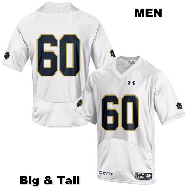 Men's NCAA Notre Dame Fighting Irish #60 Cole Mabry Stitched College Under Armour Authentic White Big & Tall No Name Football Jersey GR10E30HH